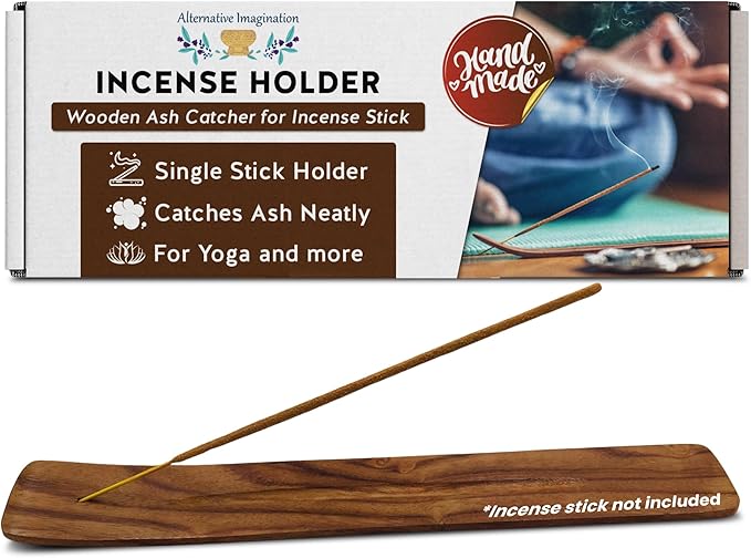 Incense Holder - Wooden Ash Catcher for Single Incense Sticks - Meditation Accessories, Spiritual Decor, Home Fragrance, Room Decor (10 Inches Long)
