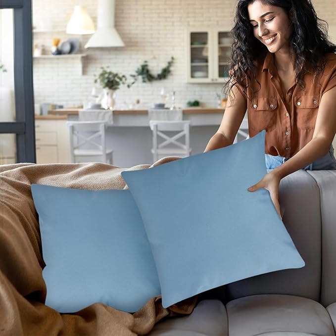 Covers & All Premium Square Throw Pillow Inserts with Covers Set of 4, 28 x 28 Inches Sky Blue, Decorative Cushions for Couch Sofa Home Decor Office Travel UV Resistant Waterproof Soft Cushions