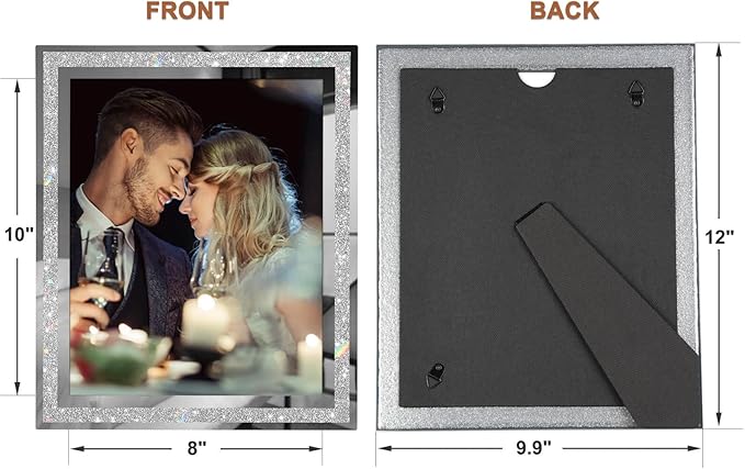 IZIDDO 8x10 Picture Frames Set of 4, Glitter Photo Frame for Tabletop, Sliver Gifts Glass Picture Frame, Horizontally or Vertically