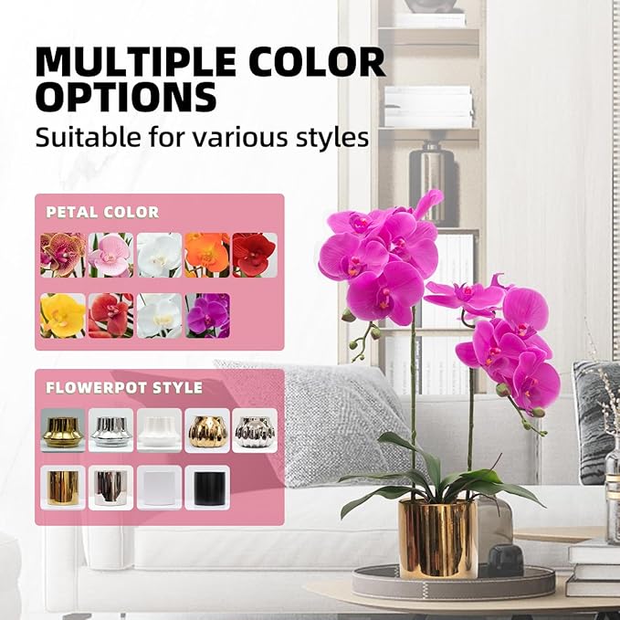 CXGS Artificial Orchid Flower Plant Realistic Latex Faux Orchids in Ceramic Vase 19.7'' Purple Fake Phalaenopsis Flower Arrangement Orchids with Spotted Stems for Centerpiece Table Home Decor