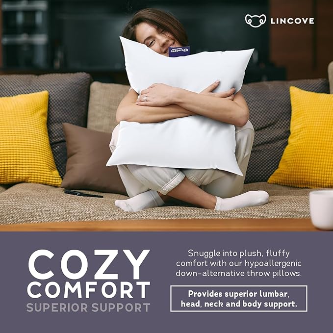 Lincove Euro Throw Pillow Insert Square 12"x24" Pillow – Made in Canada, 100% Cotton Shell, Down Alternative Filling, Vegan-Friendly, Hypoallergenic - Decorative Couch Pillows, 1 Pack