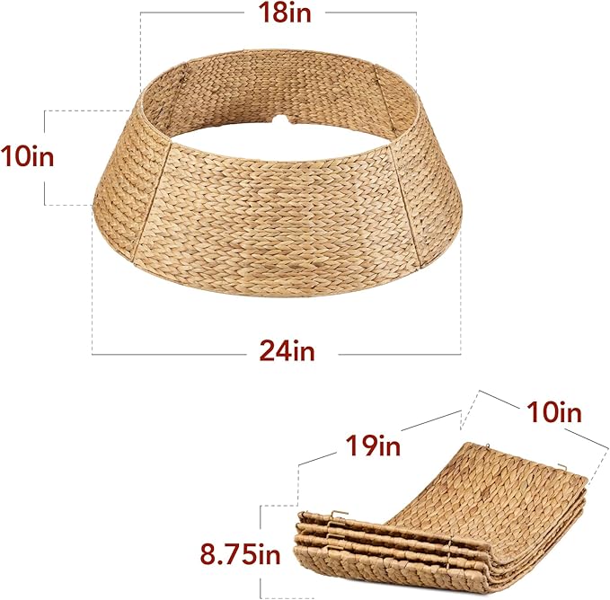 Best Choice Products 24in Christmas Tree Collar, Woven Hyacinth 3-Piece Holiday Rattan Tree Skirt Accessory for Home w/Cord Cut-Out - Natural