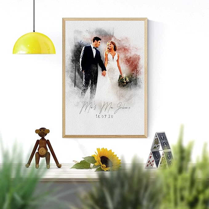 Watercolor Couple Portrait from Photo, Boyfriend Gifts, Girlfriend Gifts, Custom Wedding Anniversary for Wife Husband, Engagement Gift, Painting Picture Frame Canvas Wall Art, Valentines Day