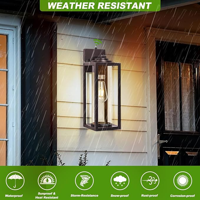 20inch Dusk to Dawn Outdoor Wall Light Fixtures - 2 Packs Large Exterior Waterproof Outdoor Lighting, Modern Porch Sconces Wall Mounted Lighting, Industrial Outside Lantern for Front Door