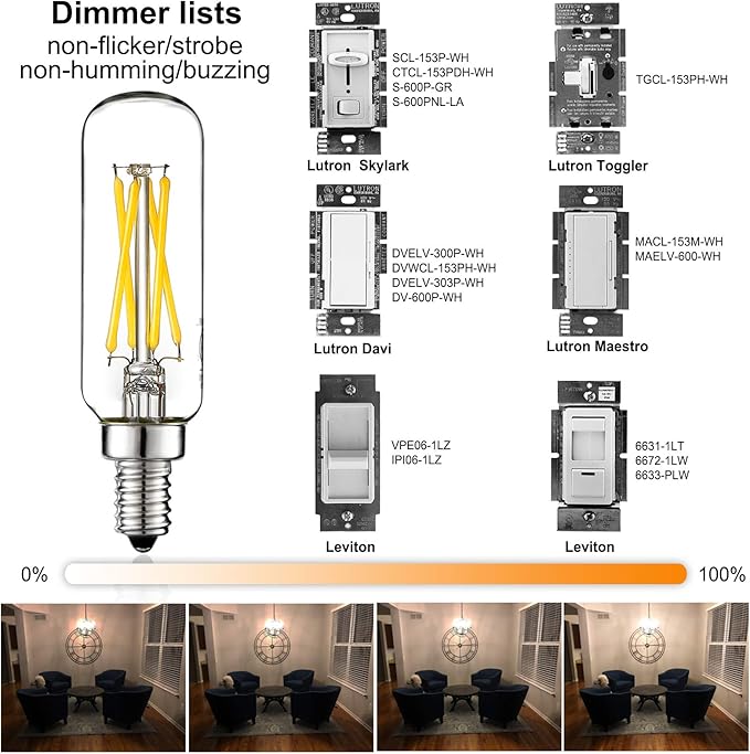 LiteHistory E12 led Bulb Dimmable 4W Equal 40W led Candelabra Bulb Daylight 5000K Clear T6 T25 E12 Edison Bulb for Ceiling Fan,Chandelier AC120V 400LM 6Pack
