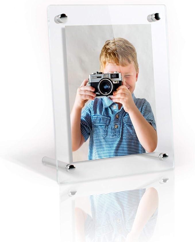 ArtToFrames Floating Acrylic Frame for Pictures Up to 10x10 inches (Full Frame is 14x14) with Chrome Desktop Hardware, Acrylic-109-10x10-74-75