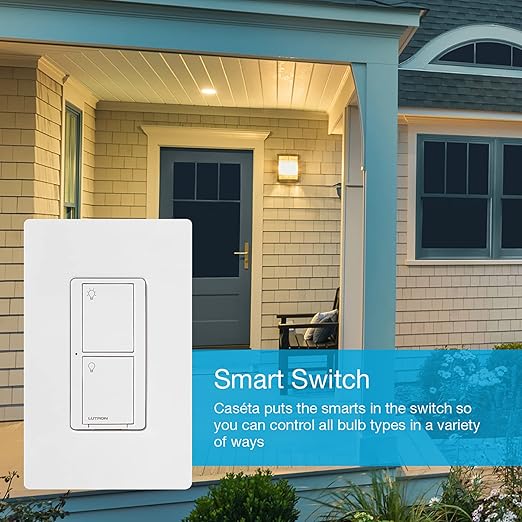 Lutron Caseta Original Smart Light Switch (Lutron Smart Hub Required), for Home, LED Lights, and Fans, 6 Amp, Single-Pole/3-Way, Neutral Required, PD-6ANS-WH, White