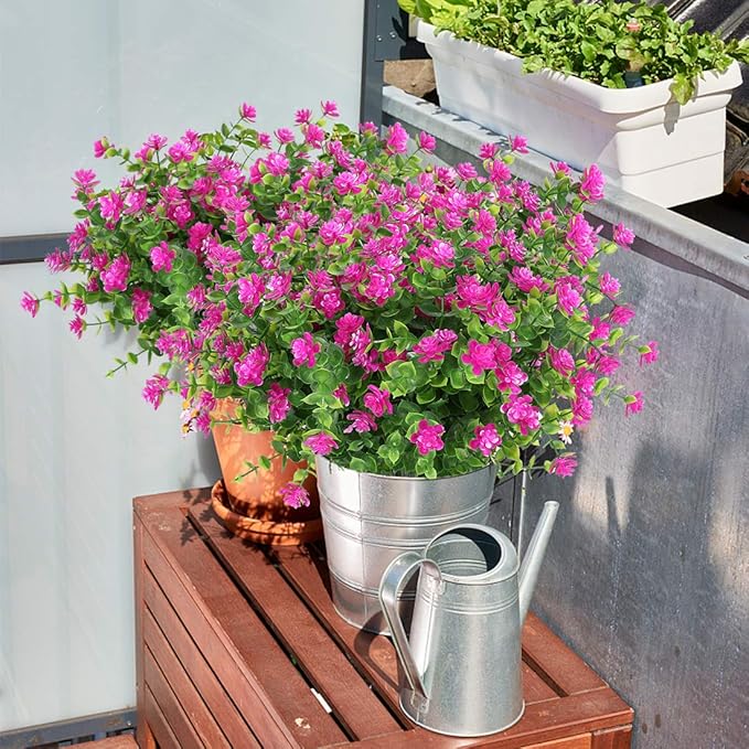 6 Bundles Artificial Flowers, Fake Artificial Greenery UV Resistant No Fade Faux Plastic Plants for Wedding Bridle Bouquet Indoor Outdoor Home Garden Kitchen Office Table Vase (Fuchsia)