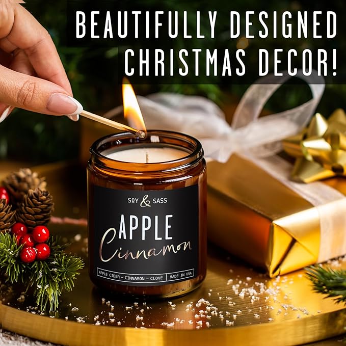 Apple Cinnamon Candles, Cinnamon Apple Candle - 'Apple Cinnamon' Infused w/Essential Oils I Scented Strong Soy Candles for Home for Christmas/Fall I Apple Pie Candle I 50Hr Burn, Made in USA