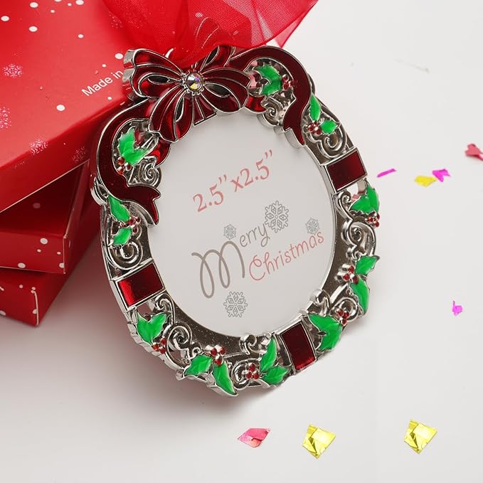 Christmas Tree Ornaments Home Decor Christmas Decorations Xmas Gifts Decorations Holiday Keepsake Gift Pendant Can Insert Photos (Silver-Gift)