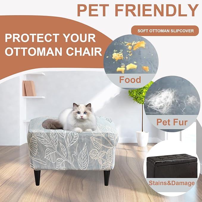 Eco-Ancheng Chair Cover Stretch Ottoman Cover Rectangular Storage Ottoman Slipcover Footrest Stool Covers Ottoman Slipcovers for Foot Stool with Nonslip Elastic Bottom