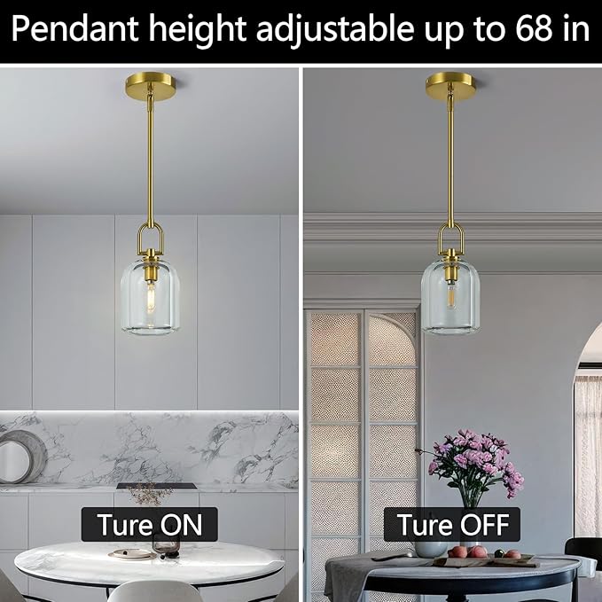 Modern Gold Pendant Lights Kitchen Island Ceiling Chandelier Indoor Thick Crystal Hanging Light Fixtures for Kitchen Living Room Dining Room Bedroom（3Pack）