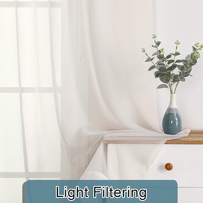 Lecloud Sheer Curtain Panels Set 96" Inches Long, Solid Voile Light Filtering Airy Curtains Window Treatment Drapes for Living Room, 2 Panels Elegant Bedroom Sheer Curtains, Ivory, 40" Wx96 L