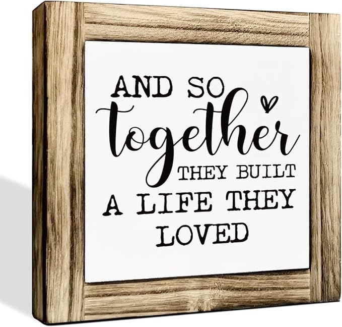 Sweet Home Decor, Love Signs for Room Decor, Decorative Wooden Box Sign, Farmhouse Desk Signs, Anniversary Decoration, And So Together They Built A Life They Loved Sign, 5.9×5.9 inches