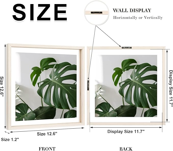 Egofine 12x12 Floating Frames Set of 2, Double Plexiglass Picture Frame, Made of Solid Wood Display Any Size Photos up to 12x12, Wall Mount or Tabletop Standing, Beige
