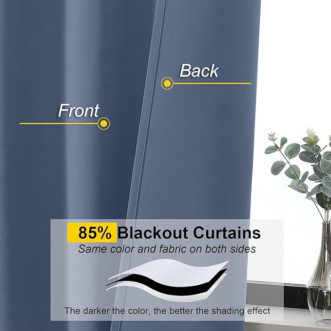 Denim Cafe Blackout Curtains 36 Inch Length 2 Panels Set, Soft Solid Thermal Insulated Room Darkening Small Window Curtains for Kitchen Bathroom Basement, Denim, Each, 40" Wx36 L