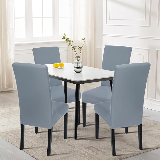 SearchI Dining Room Chair Covers Set of 4, Stretch Solid Color Parsons Chair Slipcovers Spandex Removable Washable Kitchen Chair Protector Cover for Dining Room, Hotel, Ceremony (Smoky Gray)