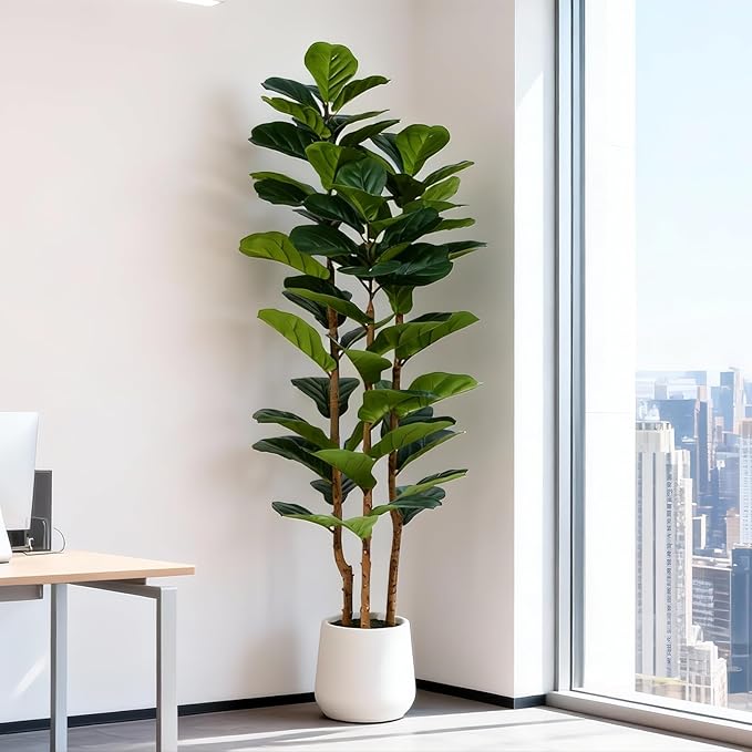 Artificial Tree with White Tall Planter - Artificial Plants Indoor,Faux Tree Fake Floor Plant in Pot for Home Office Living Room Decor Indoor (Lyrata 6ft)