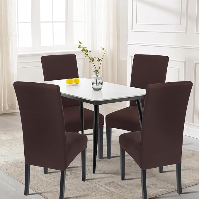 SearchI Chair Covers for Dining Room Set of 4, Stretch Solid Color Kitchen Parsons Chair Covers Washable Spandex Dining Chair Slipcovers Seat Protector for Hotel,Banquet,Ceremony (Chocolate)
