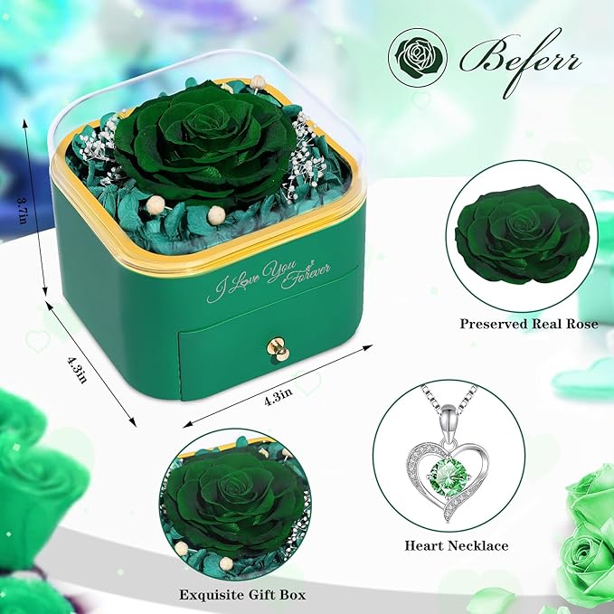 Beferr Birthday Gifts for Women Preserved Real Rose with Necklace Eternal Roses Forever Flowers for Delivery Prime Christmas Day Gifts for Mom Grandma Wife Sister Her from Daughter