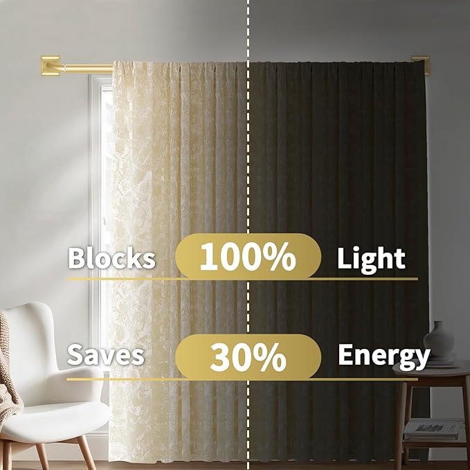 Gold Curtain Rods for Windows 48-90Inch(4-7.5ft) Heavy Duty Wrap Around Blackout Curtain Rods,Adjustable Room Darkening Drapery Rod for Bedroom, Living Room, Sliding Door & Outdoor Patio