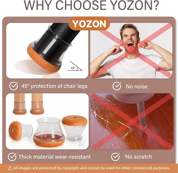 YOZON Chair Leg Floor Protectors for Hardwood Floors Felt Furniture Pads Silicone Caps 32 Pack Anti-Scratch Reduce Noise Clear Round Medium Fit 3/4" to 1-3/16" (19-30mm)