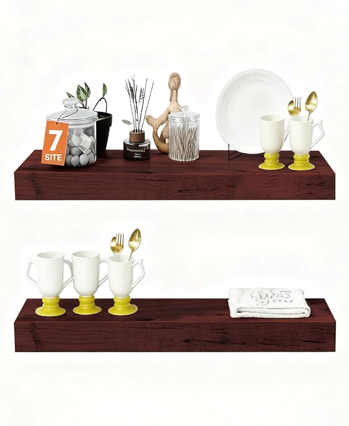 Solid Wood Floating Shelves,15in Finished Real Wood Wall Shelves with Heavy-Duty Hidden Bracket, Easy Installation, Set of 2, 15in x 7.9in x 1.5in, for Living Room Bedroom Kitchen,Walnut
