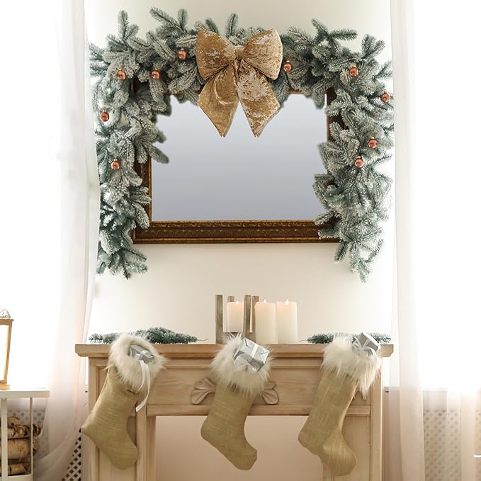 KI Store Champagne Large Plush Velvet Bows Set of 2 12-Inch Christmas Bow Tree Topper for Christmas Tree Decoration Door Window Decor