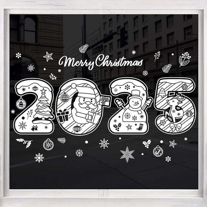 4 Sheets Christmas Window Clings Stickers 2025 DIY Christmas Snowman Snowflake Window Decals Decorations Indoor Winter Cartoon Clings DIY Stickers for New Year Home Kitchen Decoration Gift