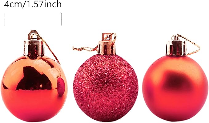Bestjybt 24pcs 1.57" Small Christmas Ball Ornaments Shatterproof Christmas Decorations Tree Balls for Holiday Wedding Party Decoration, Tree Ornaments Hooks Included (Red, 4cm/1.57")