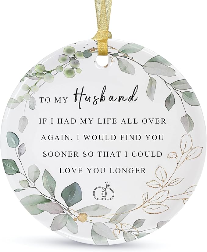 SIABERTERL Christmas Souvenir for Husband from Wife, for him to Hang Living Room Kitchen Refrigerator, Ceramic Christmas Tree Decorations with Gift Box,