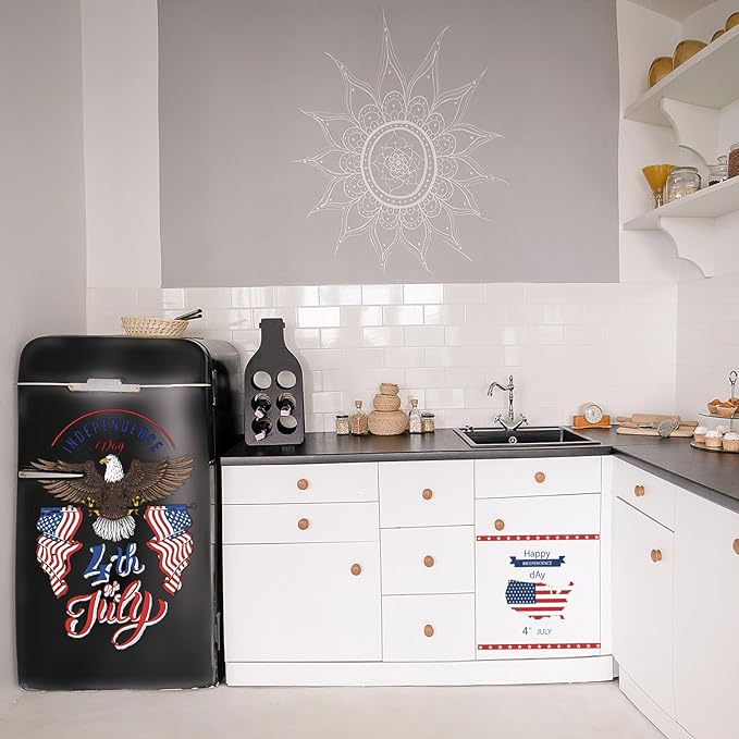 4th of July Wall Stickers Whole Independence Day Wall Decals Patriotic Eagle Star Red White Blue American Flag Removable Window Door Clings for Home Office Decor Party Supplies