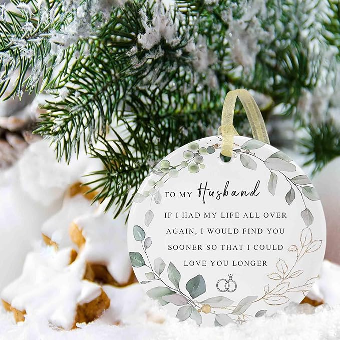 SIABERTERL Christmas Souvenir for Husband from Wife, for him to Hang Living Room Kitchen Refrigerator, Ceramic Christmas Tree Decorations with Gift Box,