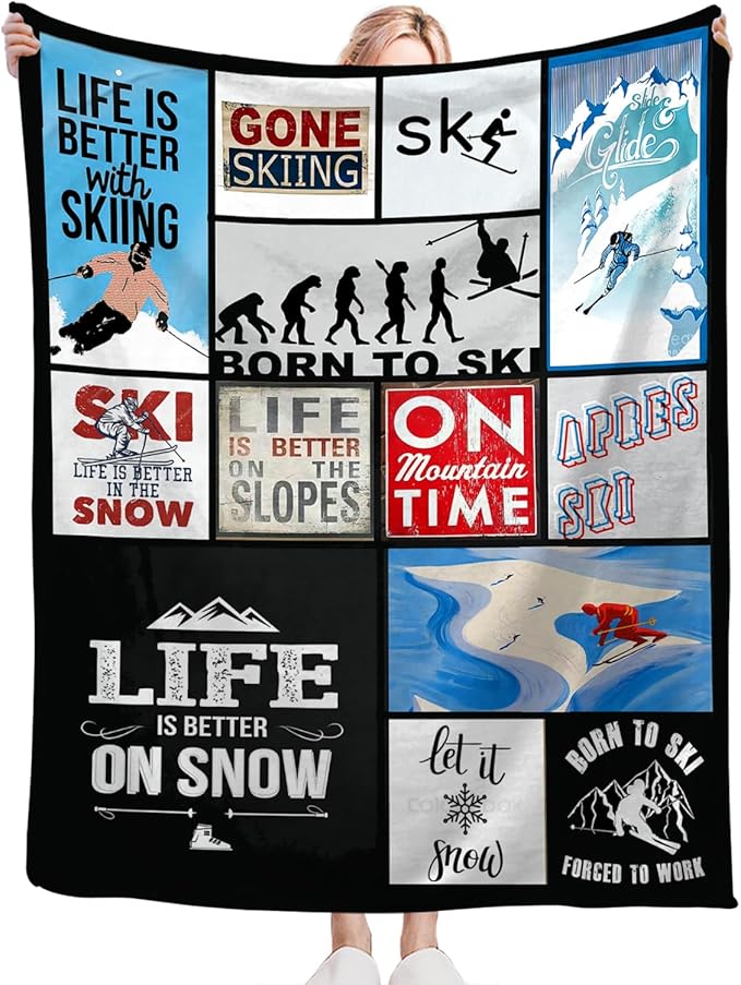 Tijuboni Ski Throw Blanket Skiing Gifts for Girls Boys Women Men Kids Adults Soft Flannel Fleece Blanket for Couch Sofa Bed Home Decor 40"x50"