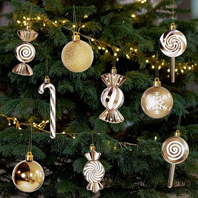 36 Pcs Christmas Ornaments, MOYEE Shatterproof Plastic Christmas Ornaments for Tree - Candy Cane Christmas Decorations Candies Christmas Ball Ornaments (Sliver)