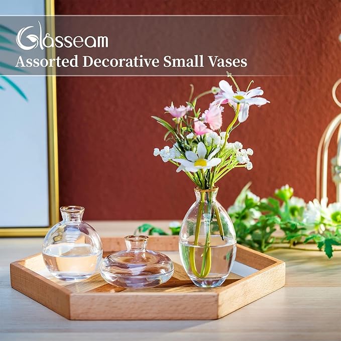 Bud Vases 3Pcs/Set Small Vases Handmade Cute Gold Rim Small Vases for Flowers Centerpieces Glass Vases Mini Vase Home Decor Centerpieces, Events Table Decor
