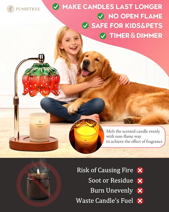 Strawberry Candle Warmer Lamp with Timer & Dimmable Brightness, House Warming Gift New Home, Candle Warming Gifts for Christmas, Birthday Gifts for Women Mom, Flameless Wax Melt Warmer for Jar Candles