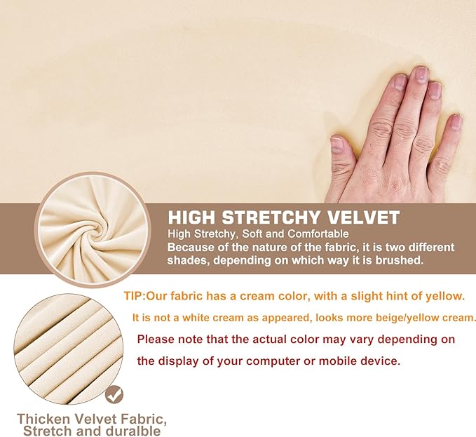 NeColorLife Velvet Ottoman Cover Square, Stretchable Footrest Stool Slipcover with Elastic Band for Rectangle and Square Storage Ottoman (Large, Cream (with Warm Undertones))