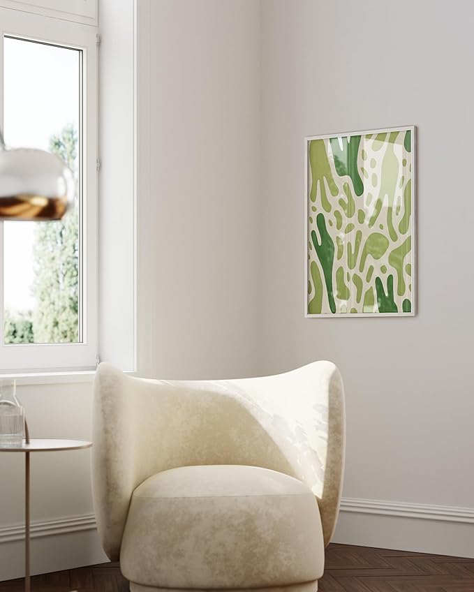 HAUS AND HUES Modern Abstract Wall Art - Blue and Green Living Room Art, Modern Artwork for Walls, Minimalist Picture for Living Room(Green Pattern, White Frame, 24x36)