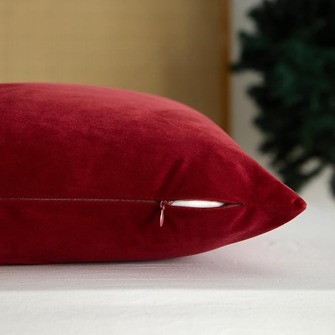 JUSPURBET Decorative Pillow Covers Set of 2 Velvet Throw Pillow Covers for Couch Sofa Bed Soft Lumbar Cushion Covers with Hidden Zipper for Living Room Home Decor,Burgundy,12x20 inch