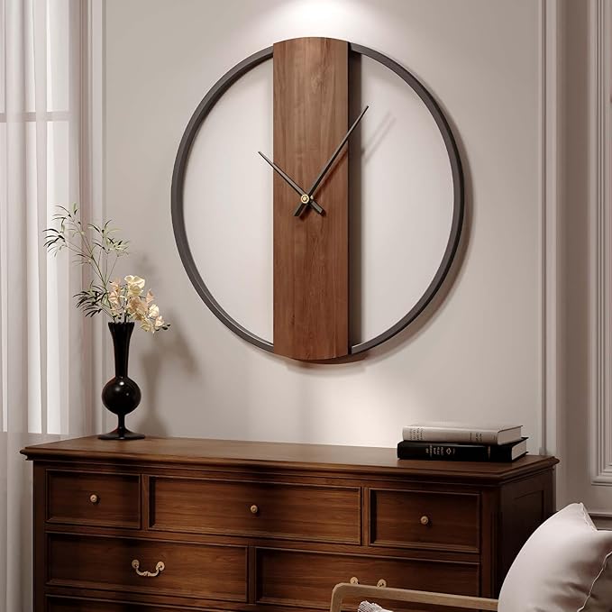Large Wall Clock 30 Inch Decorative Modern Minimalist Wall Clocks for Living Room Decor, Silent Non Ticking Battery Operated Rustic Big Clock with Walnut Dial for Bedroom, Kitchen, Farmhouse, Office