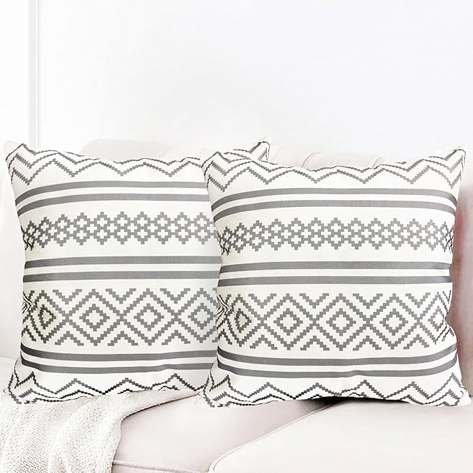 Decorative Throw Pillow Covers Set of 2 Light Gray Boho Pillow Covers 18x18 Inch Throw Pillow Cover Linen Pillowcase Modern Farmhouse Outdoor Pillow Covers for Couch Sofa Bed Living Room