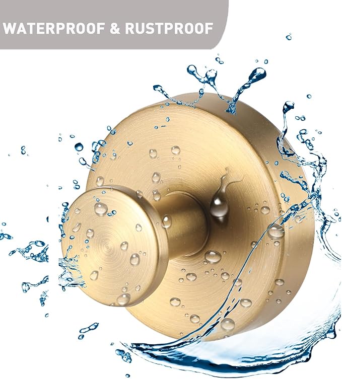 Suction Cup Hooks, Shower Hooks for Inside Shower, No-Drill Towel Hook Stainless Steel Waterproof Suction Hook for Wreaths, Loofah, Towel, Coat, Bath Robe (6, Gold)