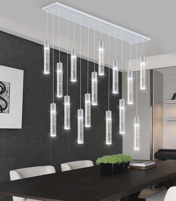 15-Lights Modern Crystal Chandelier LED Pendant Lighting Fixture for Kitchen Island Light Fixtures for Dining Room Hallway Foyer
