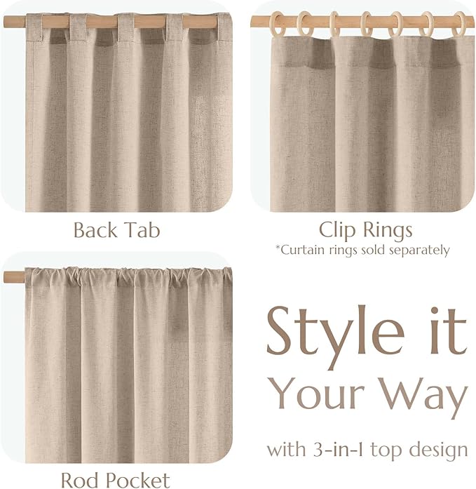 jinchan Taupe Linen Blend Curtain 90 inch Length 1 Panel for Sliding Door, Light Filtering 100 inch Extra Wide Living Room Drape with Rod Pocket Back Tab(100W x 90L, Taupe)