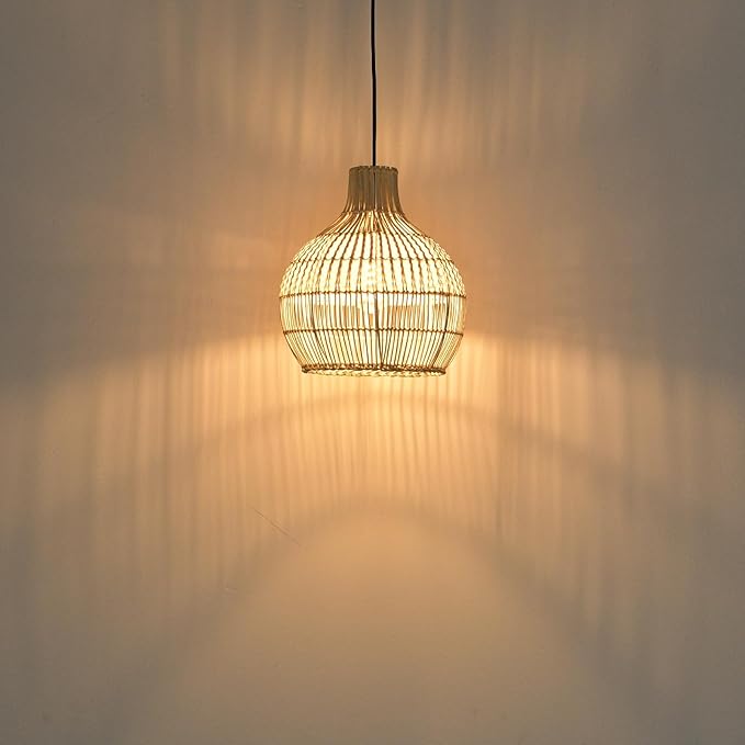 3-Pack Fax Rattan Pendant Light Fixture Mini Hand-Woven White Rattan Chandelier 10.24" Boho Wicker Hanging Lamp for Dining Living Bedroom Kitchen Farmhouse