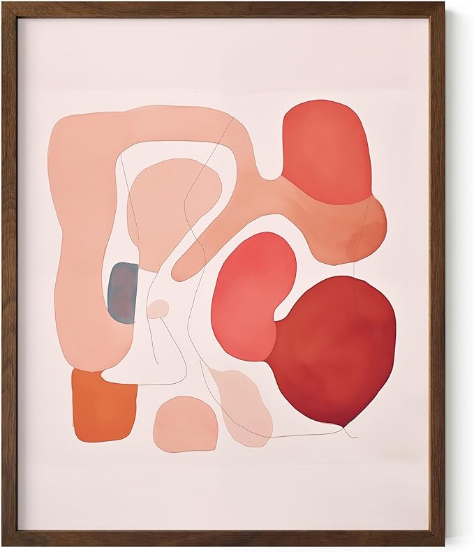 HAUS AND HUES Pink Abstract Shapes Art Print with Walnut Oak Frame 16x20