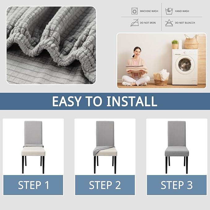 Chair Covers for Dining Room Set of 4, Washable Parson Chairs Slipcover Kitchen Seat Protector for Home, Party, Hotel, Banquet (Grey)