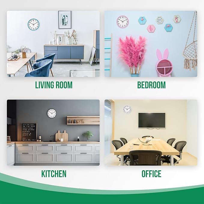 Wall Clock Non-Ticking Silent Quartz Movement Decor Clock Modern Simple Style Round Plastic Wall Clocks for Home/Office/School/Living Room/Bedroom/Kitchen (Black, 12 Inch)