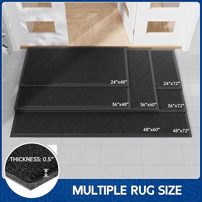 Sturdy Front Door Mat, 72" x 48" Heavy Duty Indoor Outdoor Doormat for Entryway, Fade Resistant, Waterproof Low Profile Entry Mat, Non Slip Welcome Mat for Outside Entrance, Patio, Home